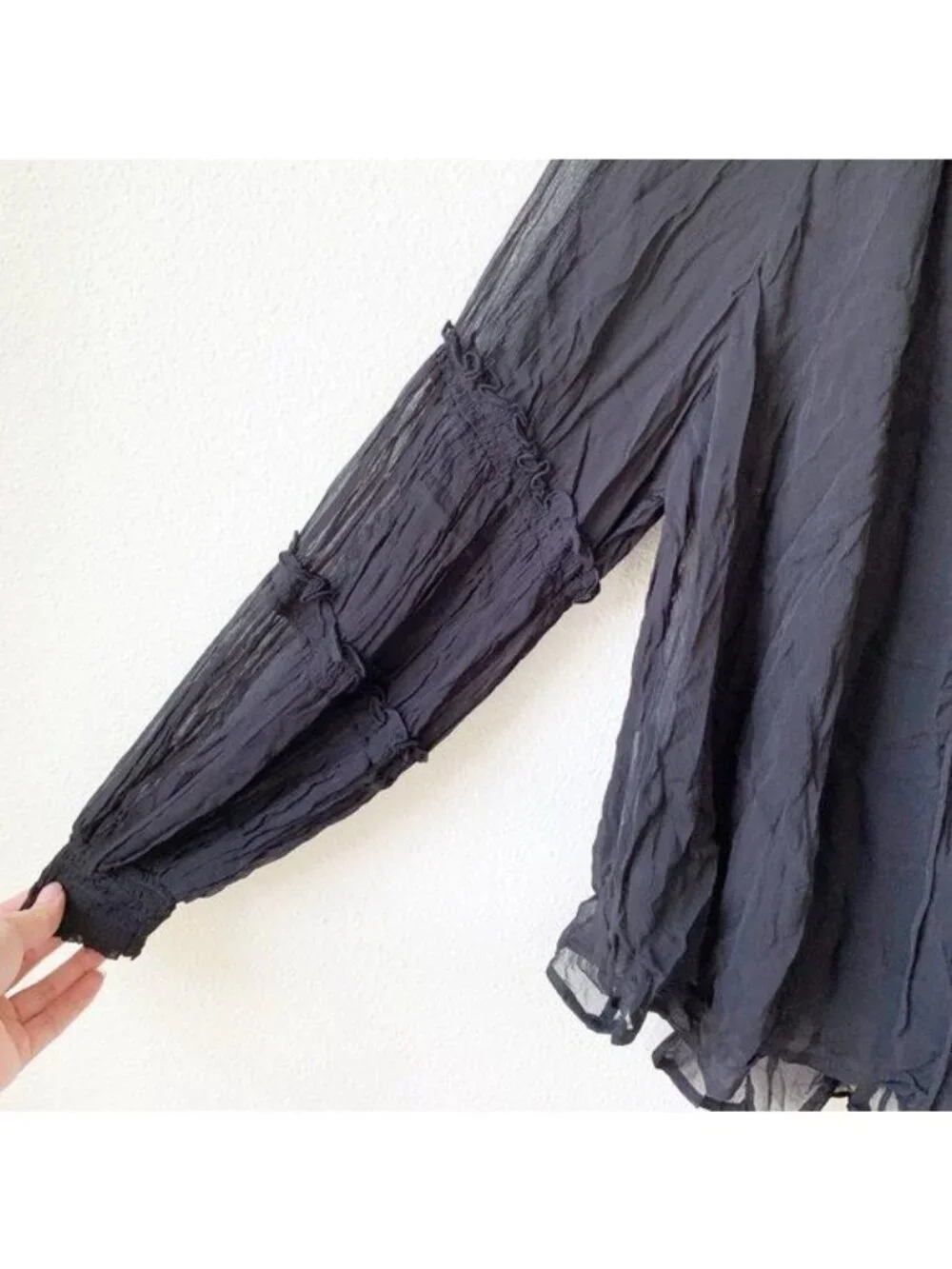 Free People Black Sheer Balloon Sleeve Blouse Women's X-Small XS NWT